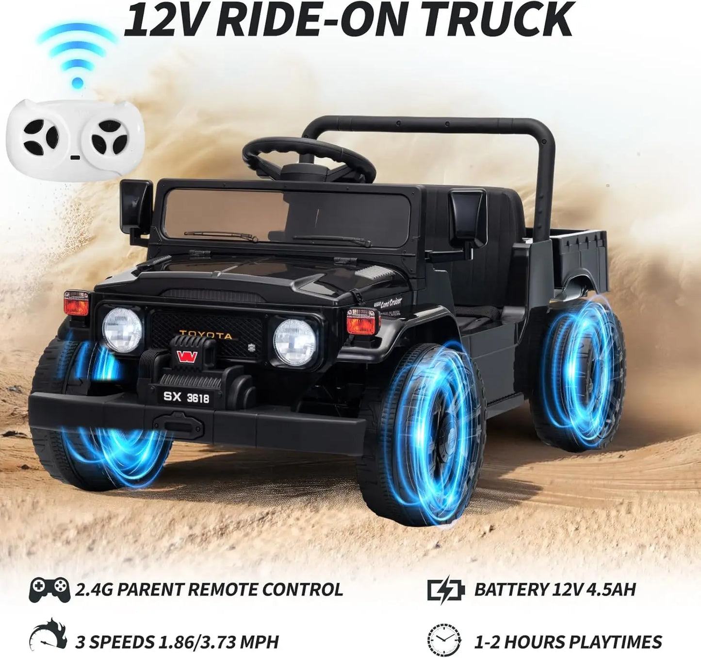 12V Ride on Toy for Kids, Toddler Ride on Pickup Truck Electric Car with Parent Remote Control, Safety Belt, Braking, Suspension