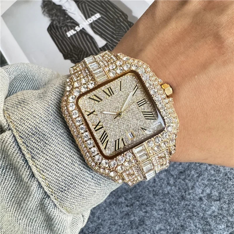 2025 New Luxury Diamond Watch Men Fashion Iced Out Square Colorful Number Watches Hip Hop Bling Jewelry Reloj Hombre for Party