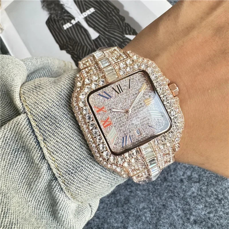 2025 New Luxury Diamond Watch Men Fashion Iced Out Square Colorful Number Watches Hip Hop Bling Jewelry Reloj Hombre for Party