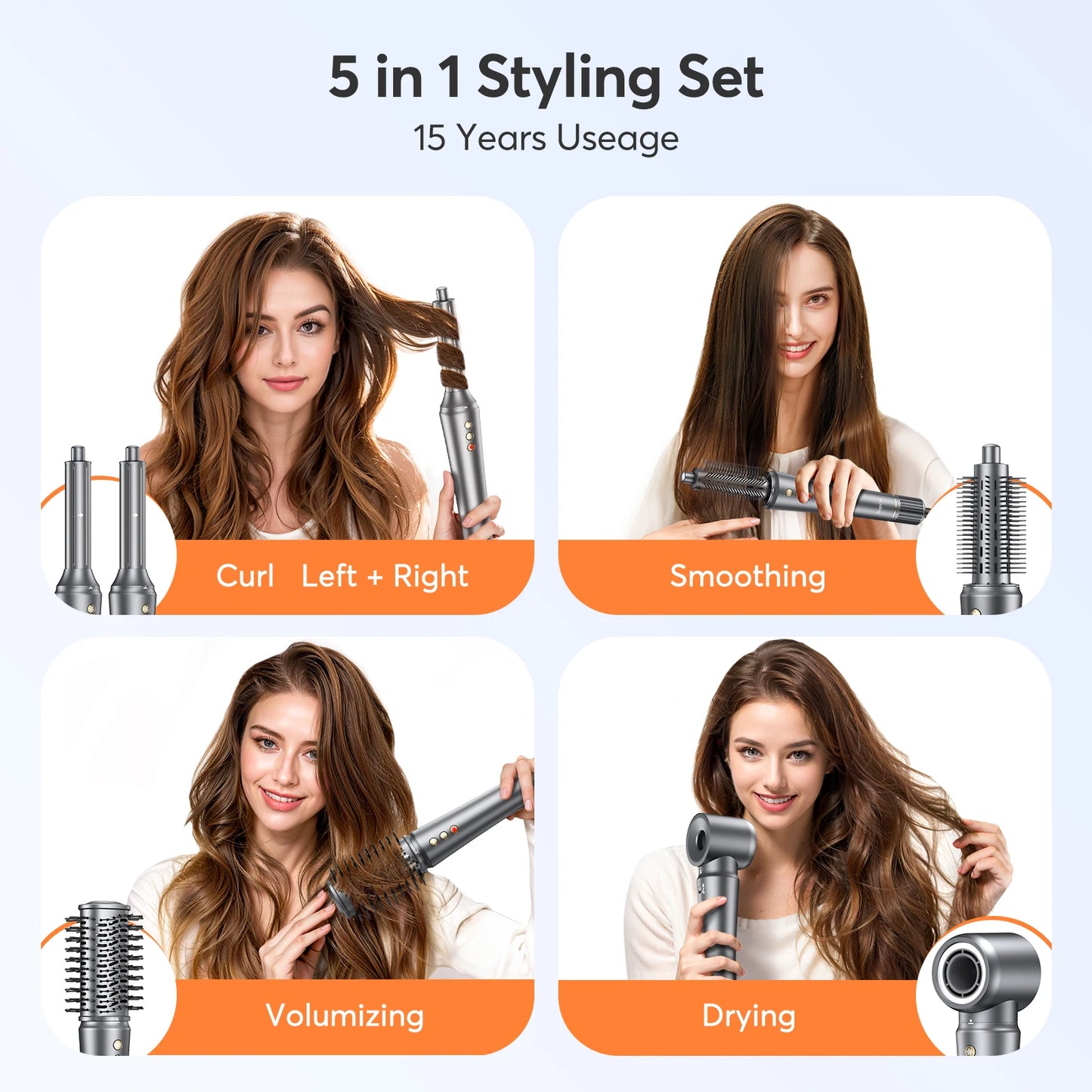 Bopcal 5 In 1 Hair Dryer Hot Air Comb Electric Hair Curling Iron 1200W High Speed Blower Multifunctional Styling Tools Hairdryer
