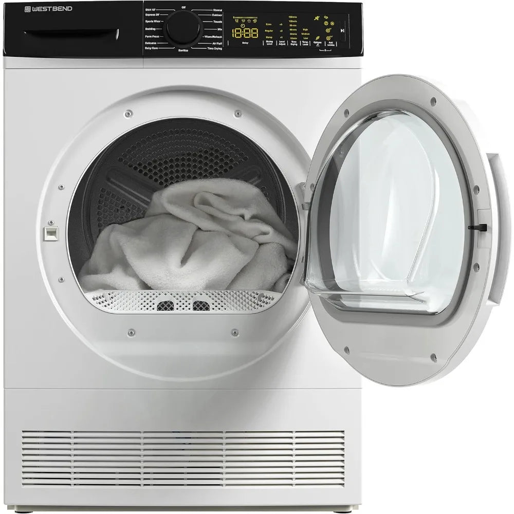 West Bend Clothes Dryer Compact Portable Front Loading for Laundry, Auto and Timed Dry Settings and Anti-Wrinkle, Perfect for Ap