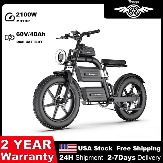 Freego E20 Electric Motorcycle 2100W 60V Dual Battery Off Road Mountain Bicycle Adjustable Seat Height Dual Suspension 7-Speed