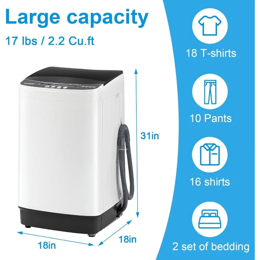 17Lbs Portable Washing Machine with10 Washing Programs 1.6 Cu. Ft. Full Automatic Washer and Spinner Combo Compact Laundry Wash
