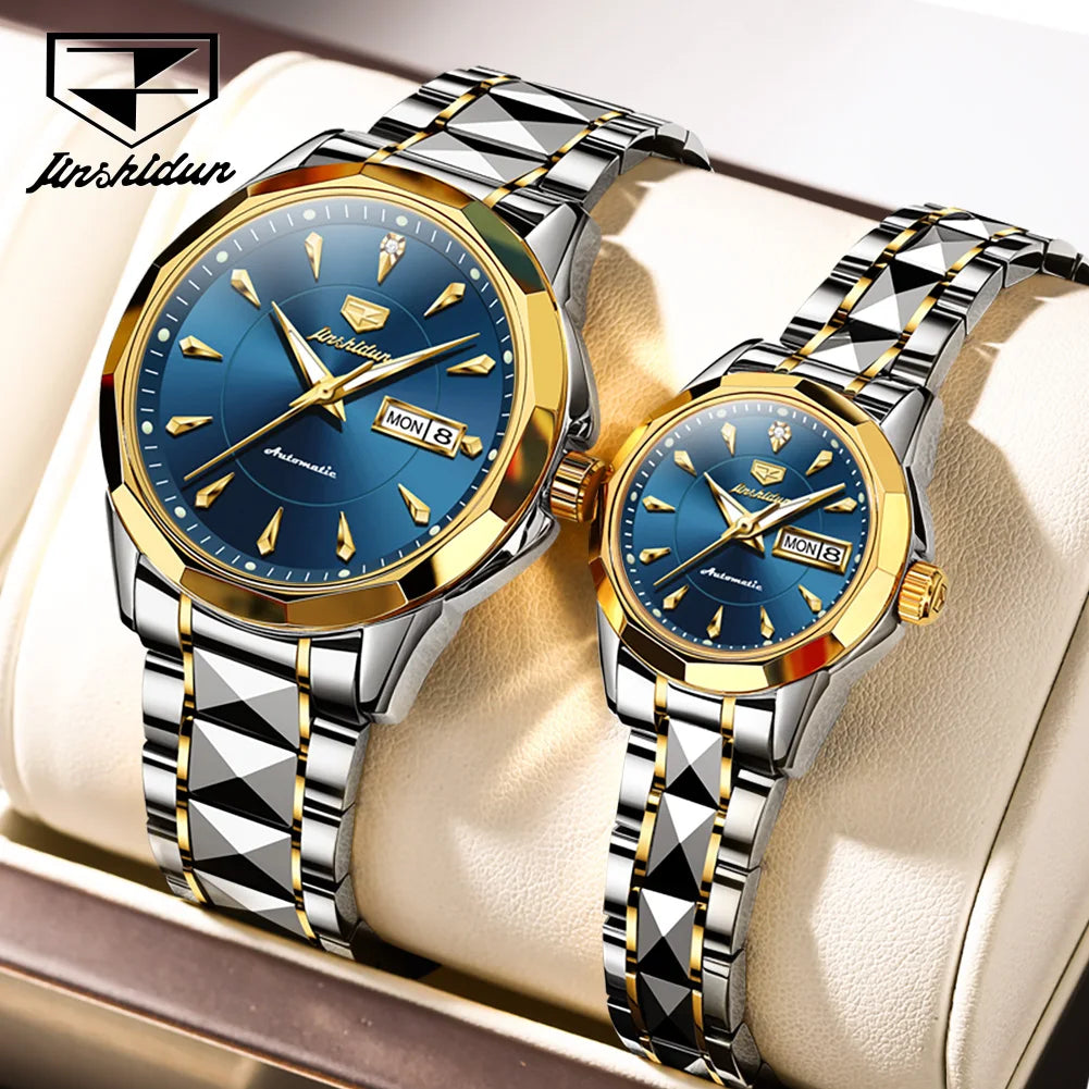 JSDUN Top Romantic Couple Watch Tungsten Steel Strip Imported Movement Imported Movement  Automatic Mechanical Watch for Lovers
