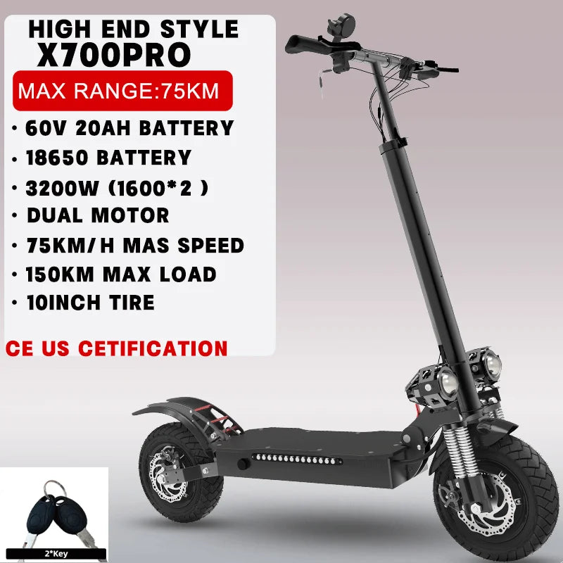 35-53MPH ELectric Scooter for Adults SINGLE/DUAL MOTOR Folding E Scooter with Removable Seat 10/11inch Street/Off-Road Tire