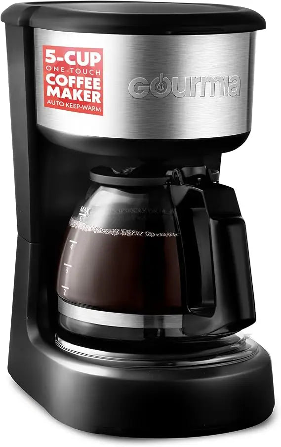 Gourmia Coffee Maker – 5 Cup, One-Touch Brew, Pause & Serve, Automatic Keep Warm, Stainless Steel Accents, Black
