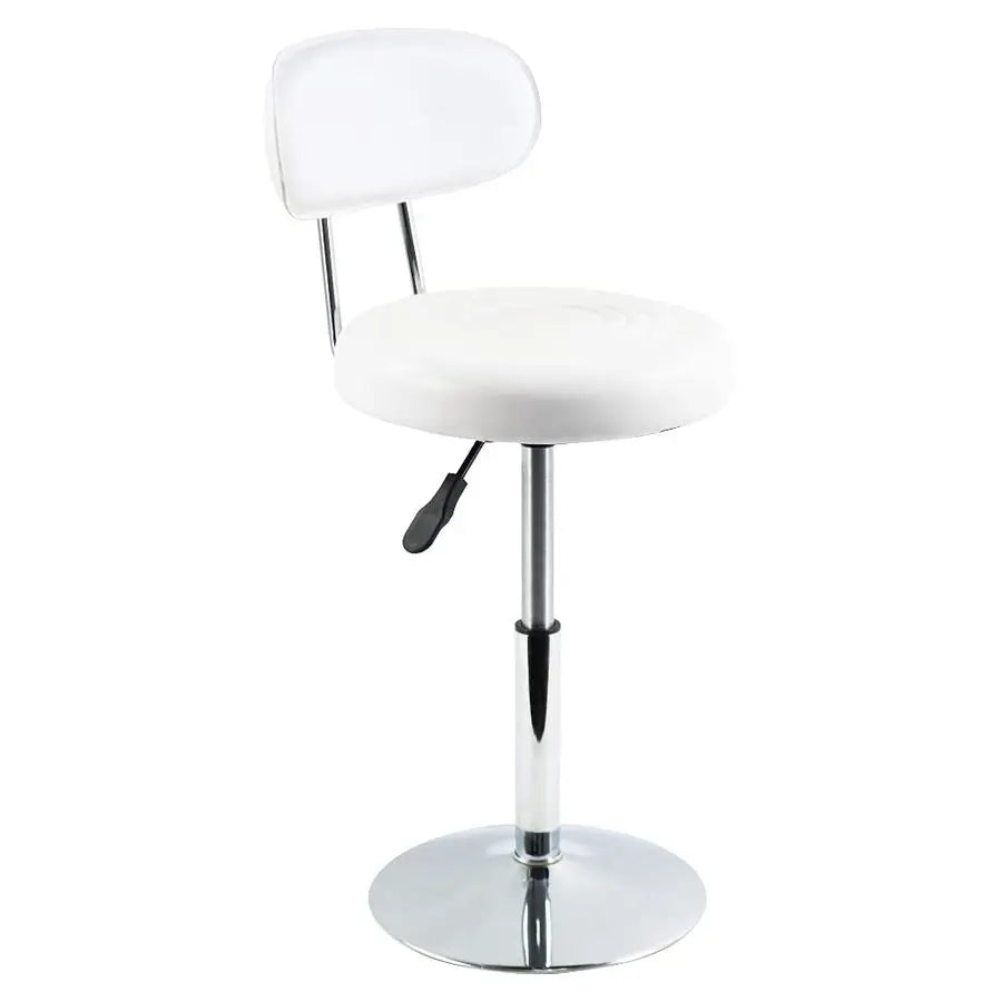 White PU Leather Swivel Salon Chair Mini Barber Shop Stool with Backrest for Manicure, Tattoo, and Office Use