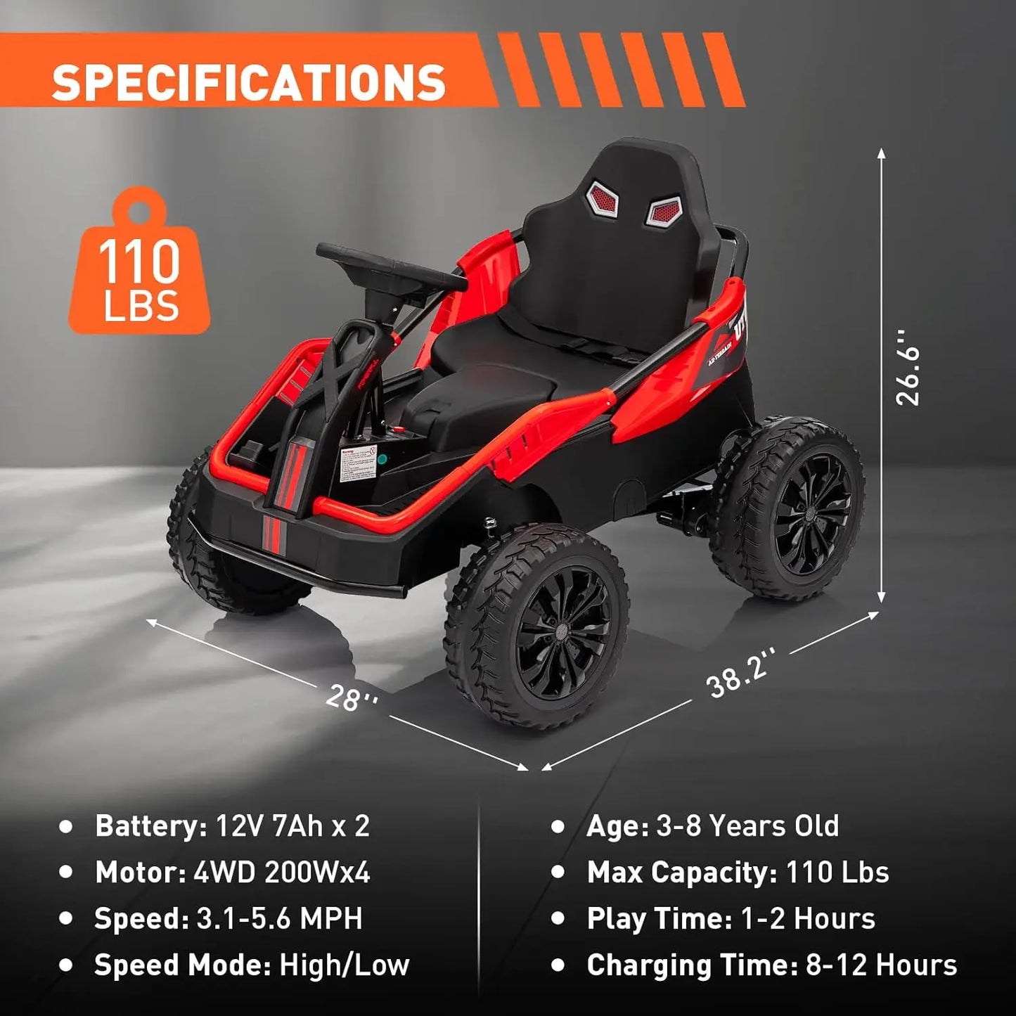 24V Ride On Toy, 4x200W Electric Go Kart, Battery-Powered Fun, Dual Driving Modes, Shock Absorbers, Durable Tires, MP3 Music