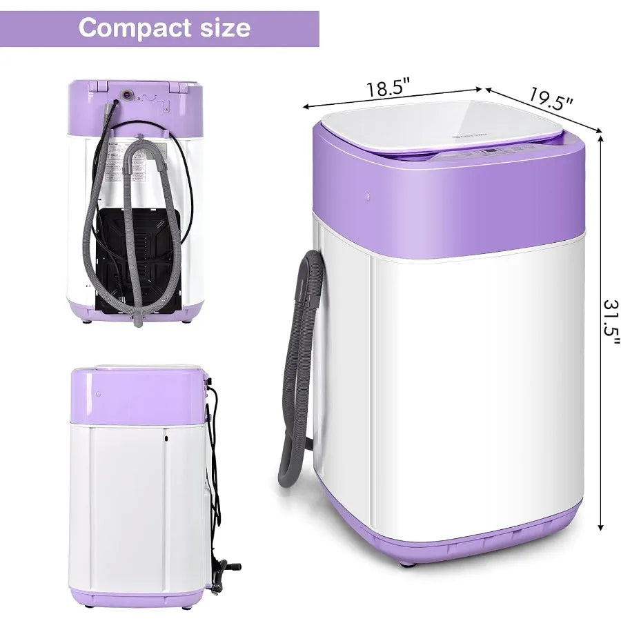 Portable Washing Machine 8 Lbs Capacity Built-in Drain Pump Compact Laundry Washer with 6 Programs 6 Water Levels Child Lock Fu