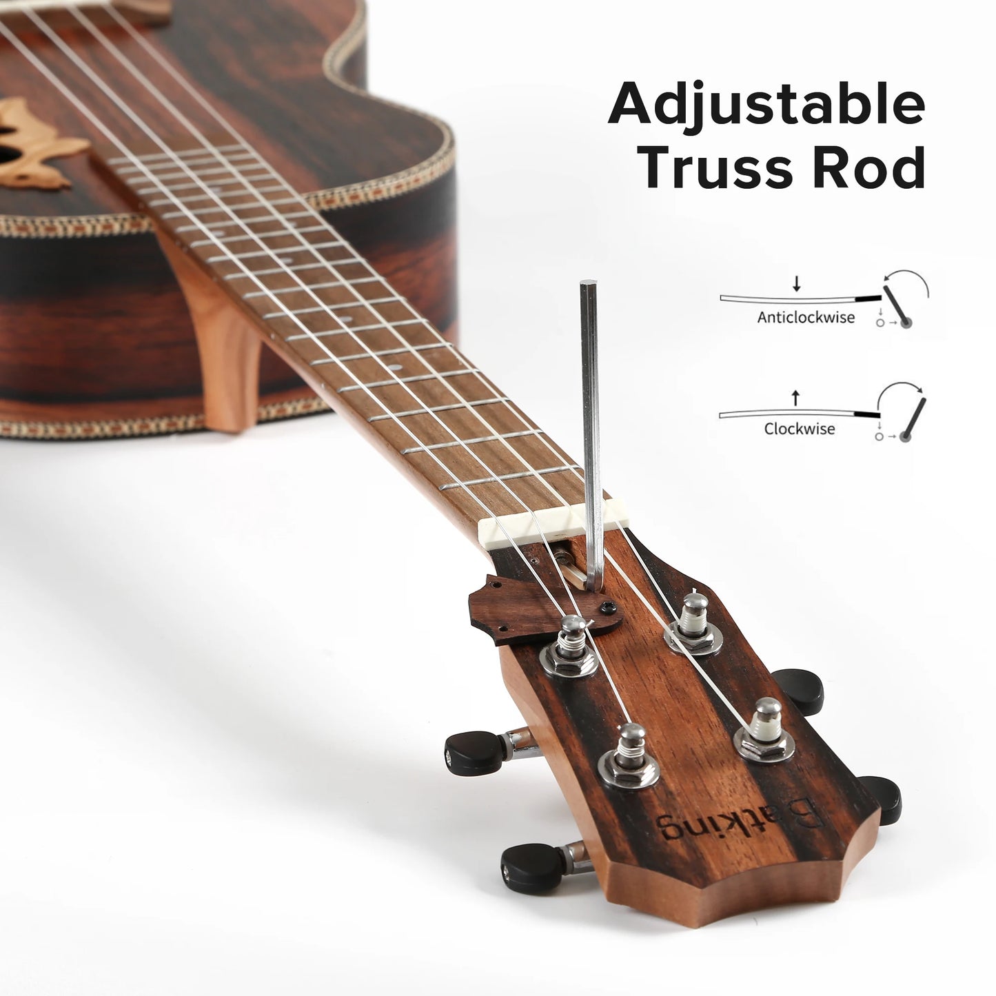 30 Inch All Blackwood Baritone Acoustic Electric Left Hand Ukulele With Truss Rod with EQ with Gig Bag,Strap,Nylon String