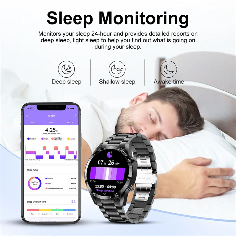 LIGE Stainless Steel Smart Watch Wrist Watch Mature Men Luxury Men Sport Fitness Bluetooth Call Mature Men's Smartwatch Outdoors