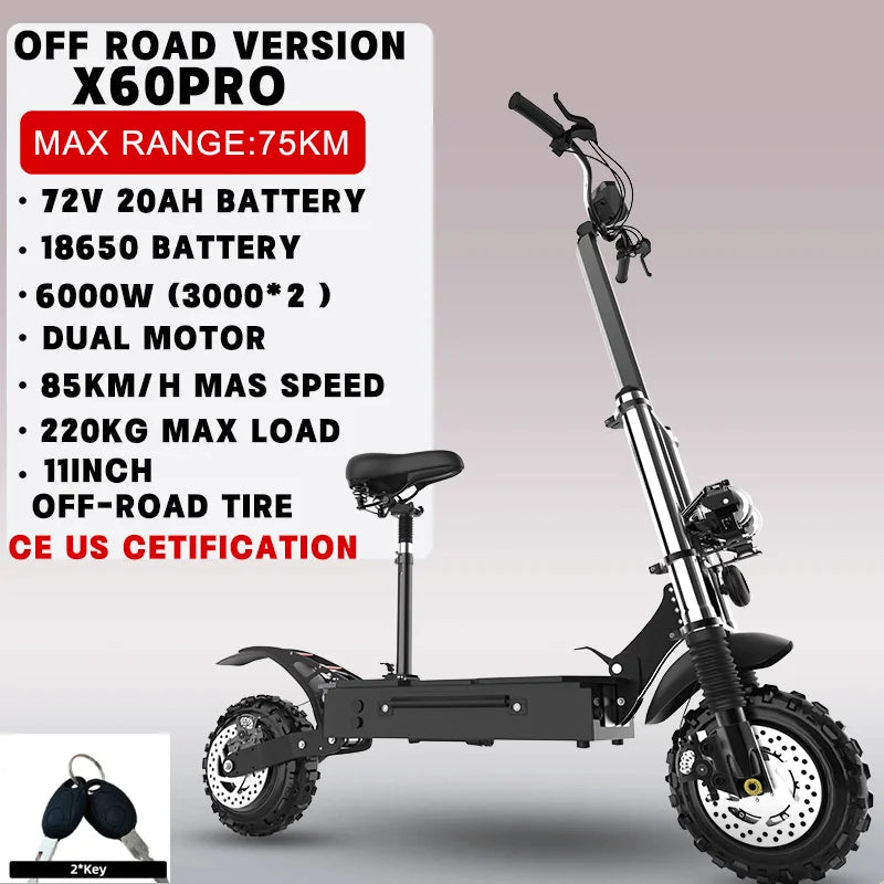 35-53MPH ELectric Scooter for Adults SINGLE/DUAL MOTOR Folding E Scooter with Removable Seat 10/11inch Street/Off-Road Tire