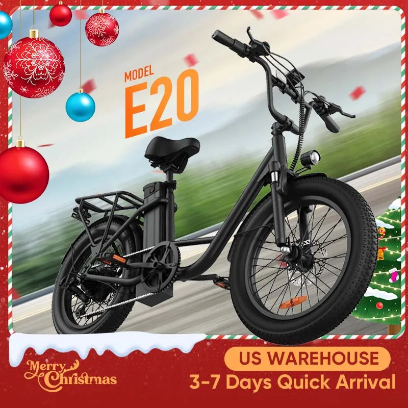 1000W 20x3" Fat Tire Electric Bike 48V 13Ah Removable Battery 20MPH 7-Speed Gears Dual Disc Brakes Adult Moped for Off-Road City