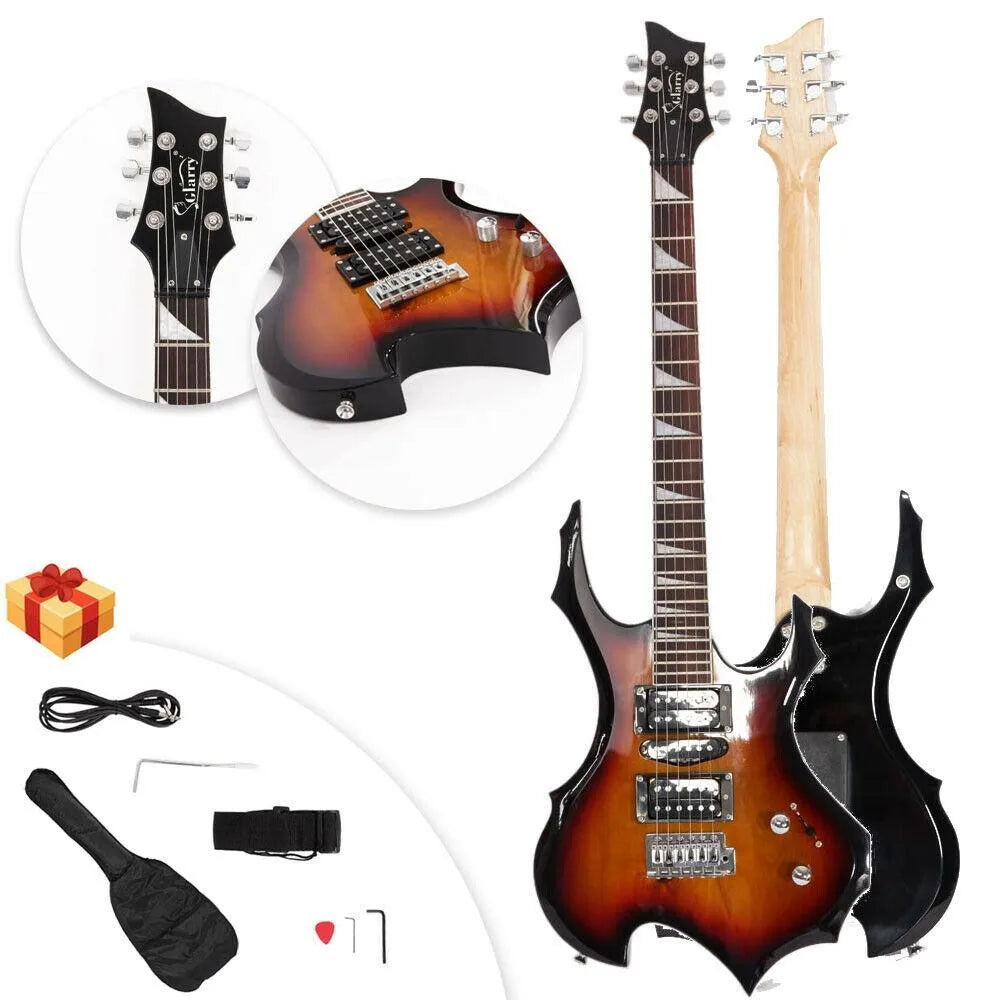 Burning Fire Style Sunset Right-Handed Basswood Electric Guitar Set