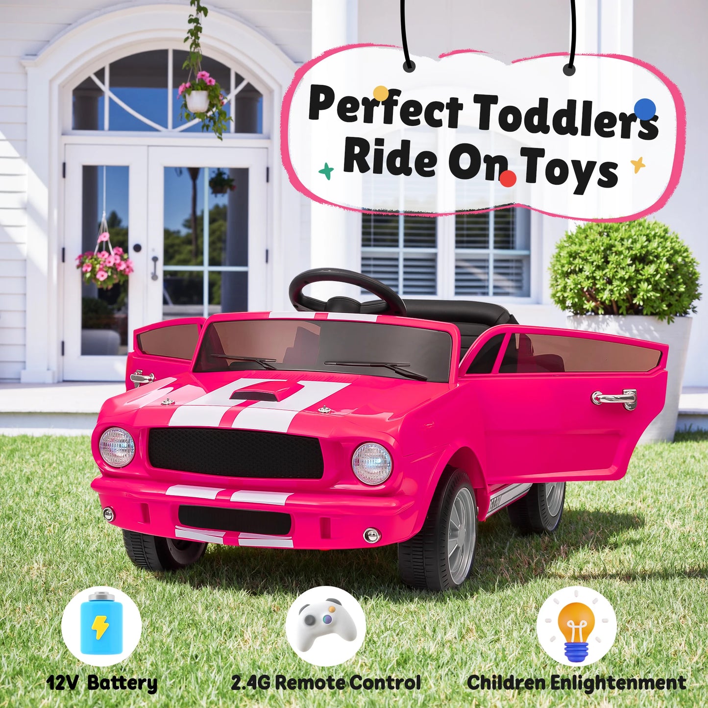 [Official Licensed]Shelby GT350 Kids Electric Car 12V 2WD W/ Parent Remote Control & Safety Belt - All-Terrain Ride-On Toy - Per