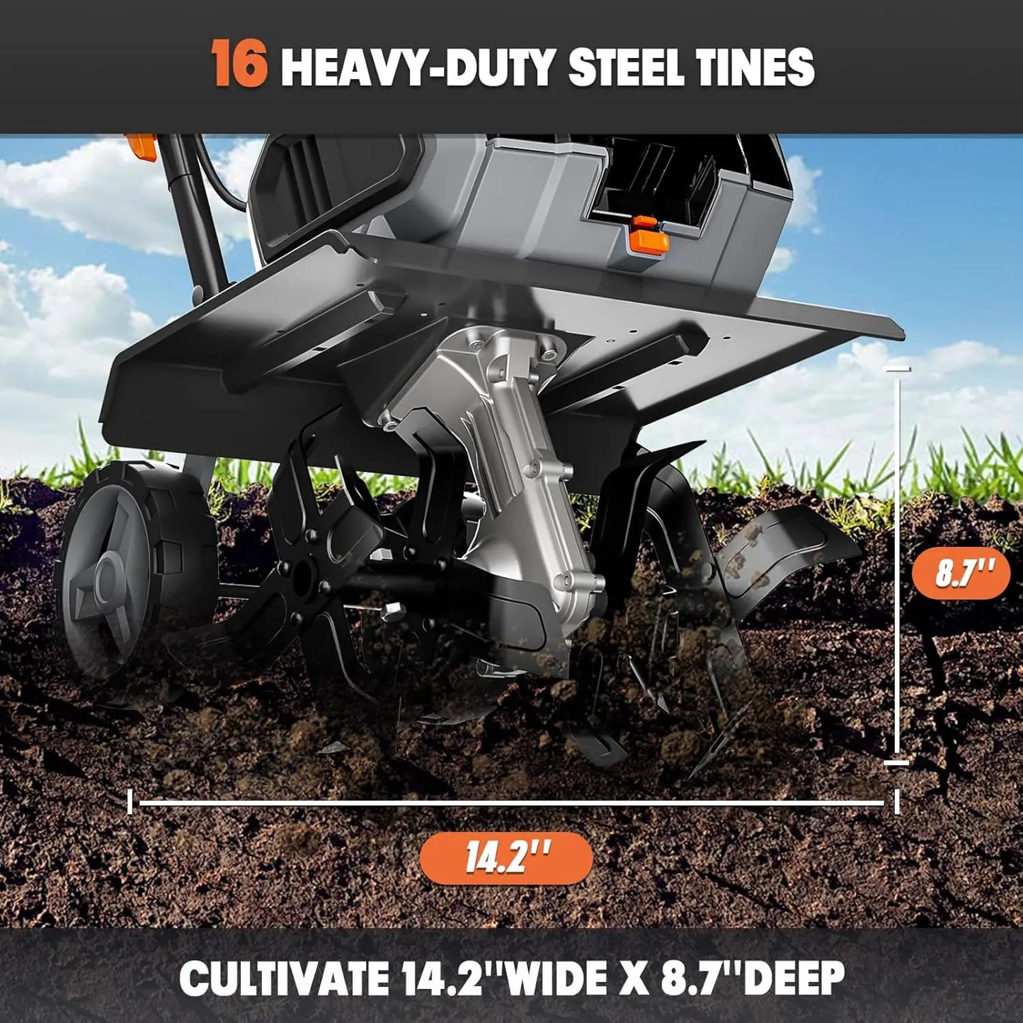 40V Cordless Tiller Cultivator With 16 Steel Tines 175 RPM
