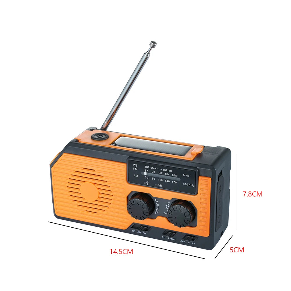 Hand Crank Radio Portable Solar Power Hand Crank Radio AM/FM/WB NOAA Weather LED Flashlight for Outdoor Camping Hiking