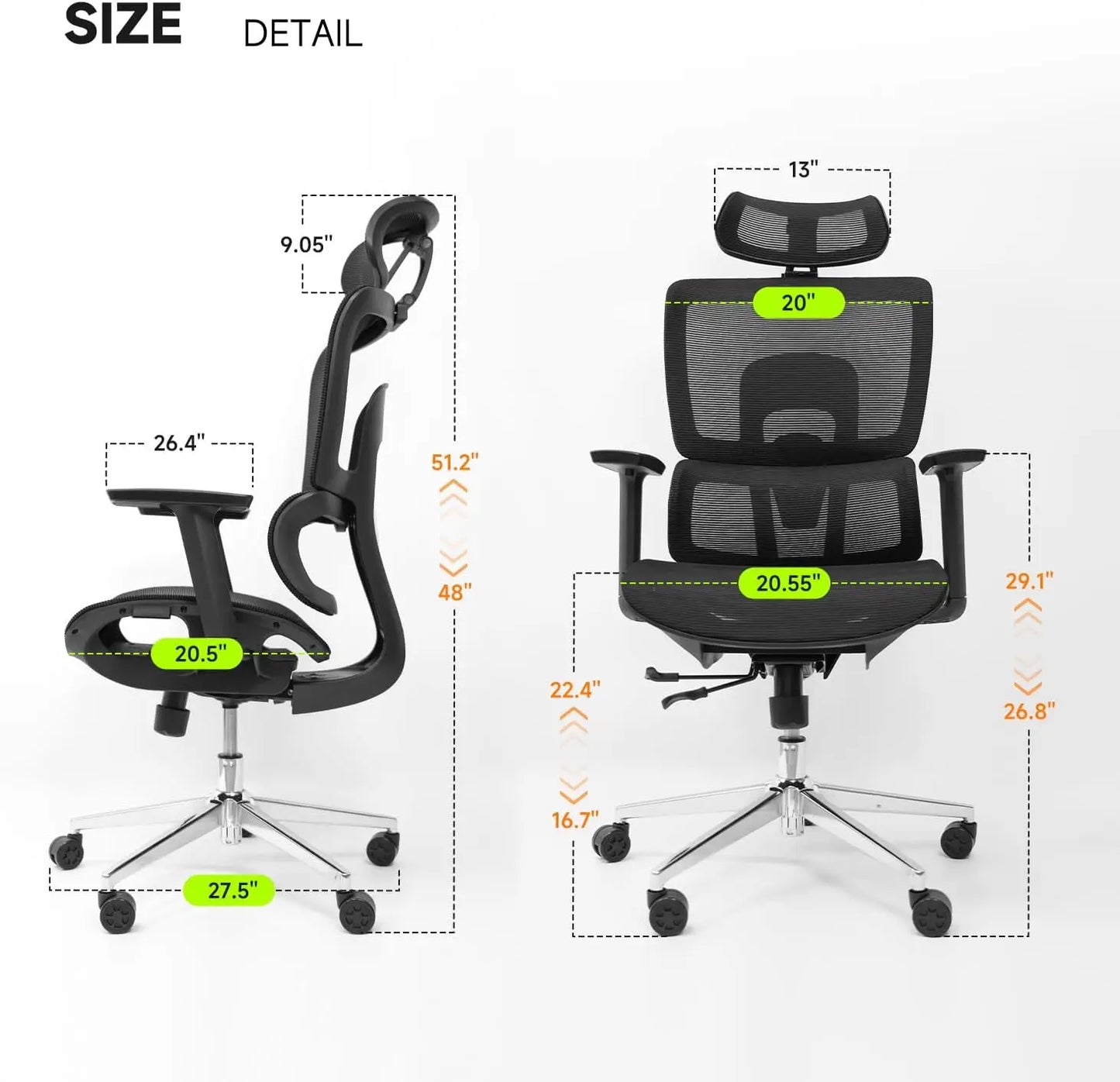 NearHub EC20 Ergonomic Chair for Big and 6'5" Tall Max,400Lbs Computer Desk Heavy-Duty Office Gaming Chair with High-Back Design