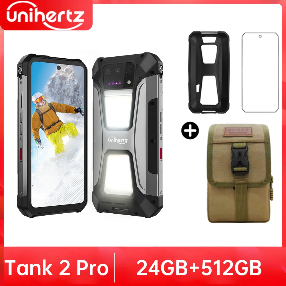 Unihertz Tank 2 PRO 8849 Rugged phones with Projector 2.4K 23800 mAh 24GB+512GB Android 14 100MP NFC 120W G99 Octa Core Dual SIM