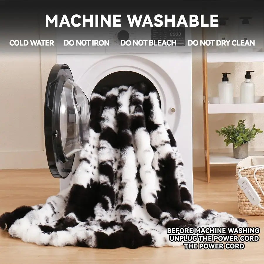 Print Heating Throw Blankets Luxurious Western Soft Bubble Faux Rabbit Fur 8 Heat Settings Overheat Protection Quick Heating Ele