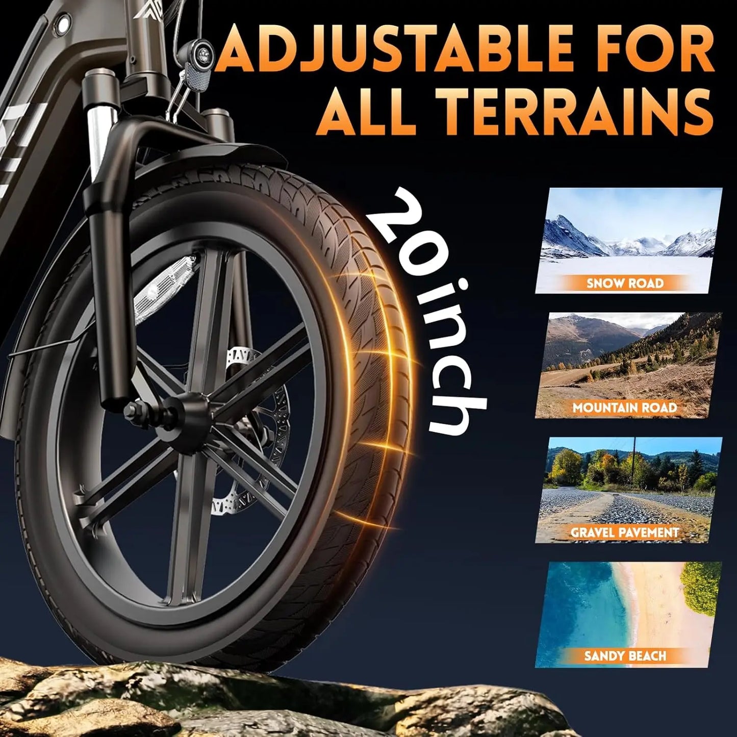 TST K004 1500W Cargo E-Bike, 20" fat tires, 60 miles range, 28MPH, 48V 15Ah removable battery, rear rack with basket.