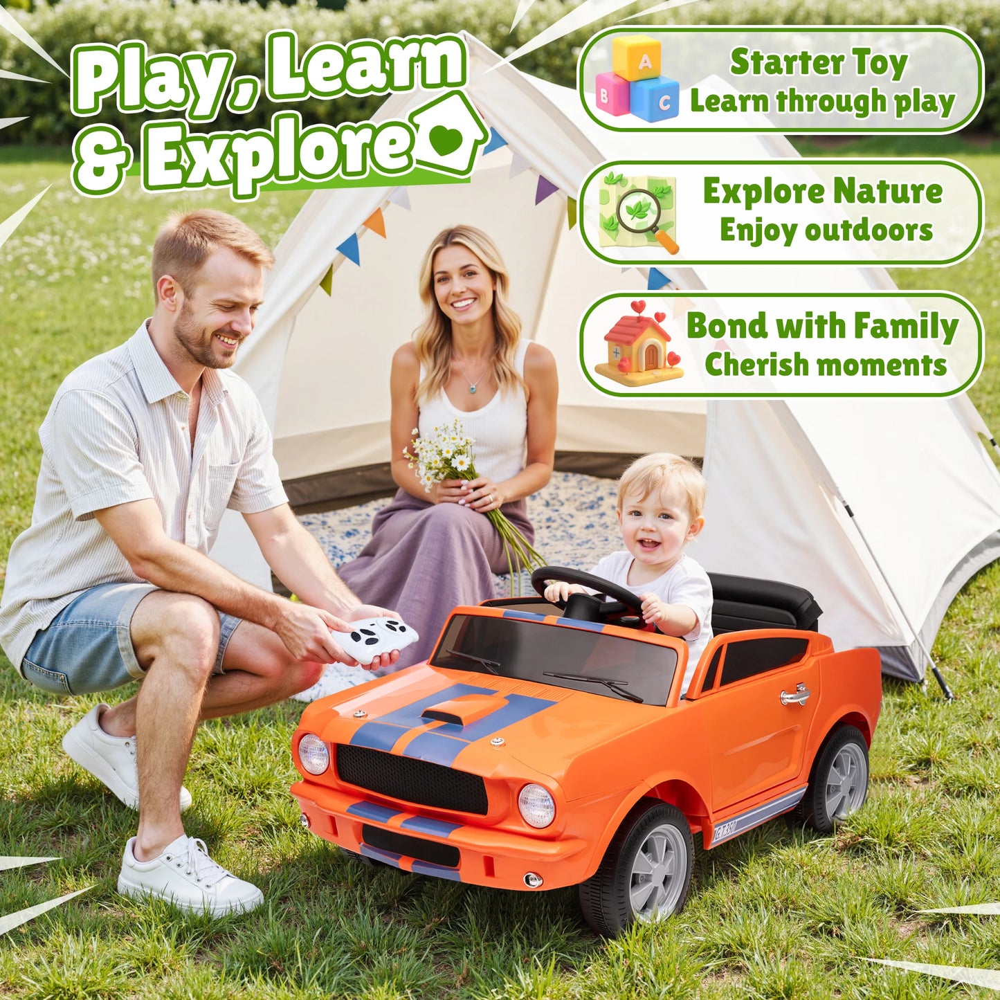 [Official Licensed]Shelby GT350 Kids Electric Car 12V 2WD W/ Parent Remote Control & Safety Belt - All-Terrain Ride-On Toy - Per