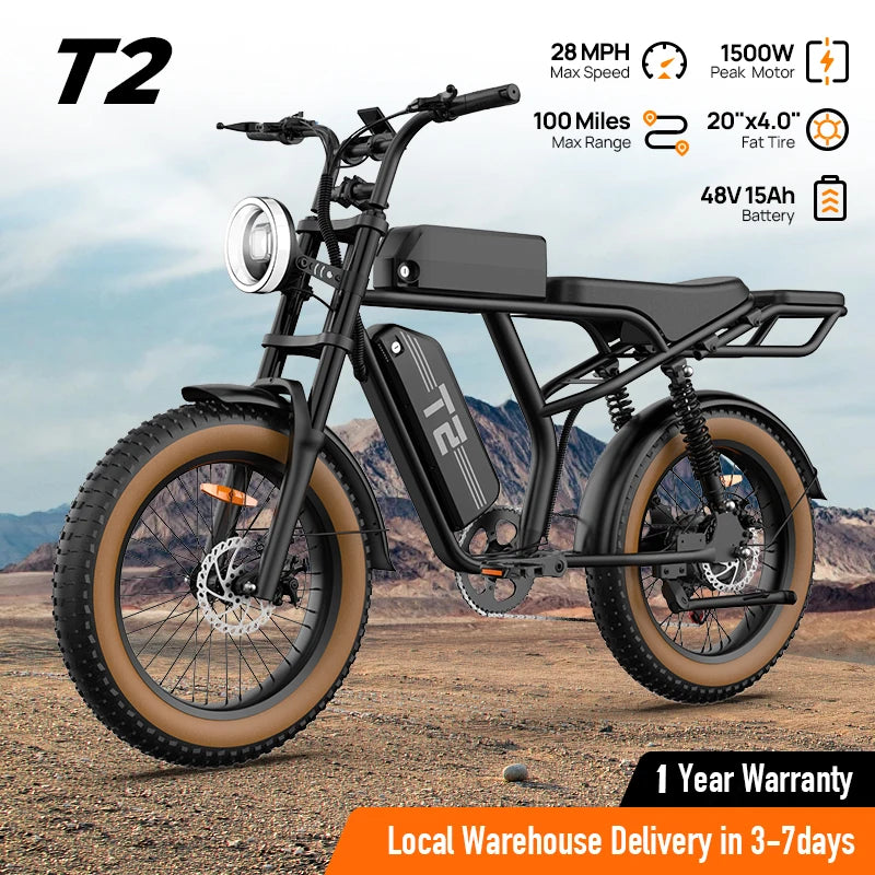 1500W Peak Electric Mountain Bike 48V 15.6Ah Removable Battery 28MPH 100 Mile Range 20X4" Fat Tire E-Bike Free Shipping Hot Sale