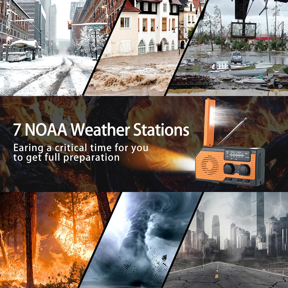 Hand Crank Radio Portable Solar Power Hand Crank Radio AM/FM/WB NOAA Weather LED Flashlight for Outdoor Camping Hiking