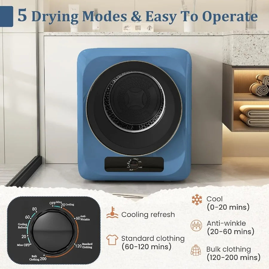 1.5 Cu.Ft Compact Portable Electric Clothes Dryer with Stainless Steel Drum and Simple Control Knob for Efficient Tumble Drying