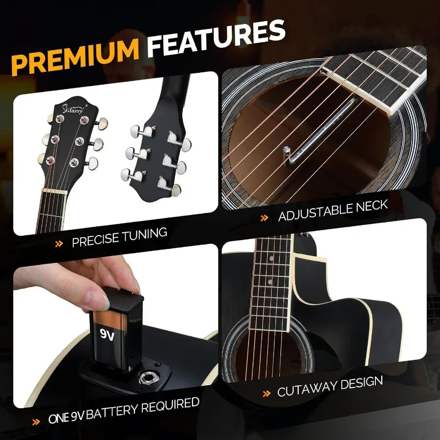 Full Size 6 Strings Acoustic Electric Guitar Beginner Kit w/ 15W Amp Cutaway 41 Inch Electric Acoustic Guitar w/Inbuilt