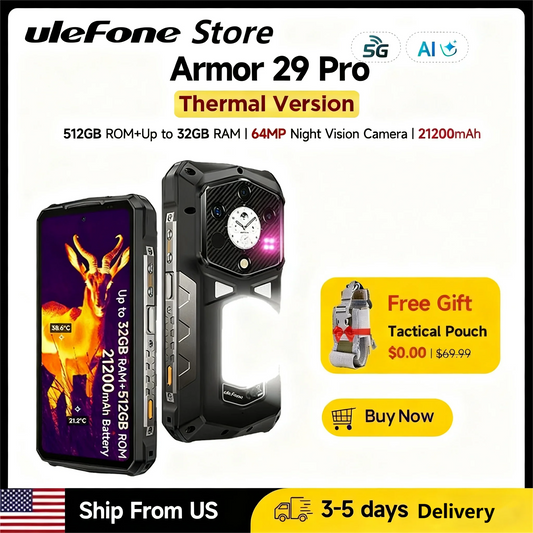 Ulefone Armor 29 Pro Thermal Version 5G AI Rugged Phone 6.67" 120Hz 21200mAh 120W 64MP Night Vision Up to 32GB RAM 512GB ROM