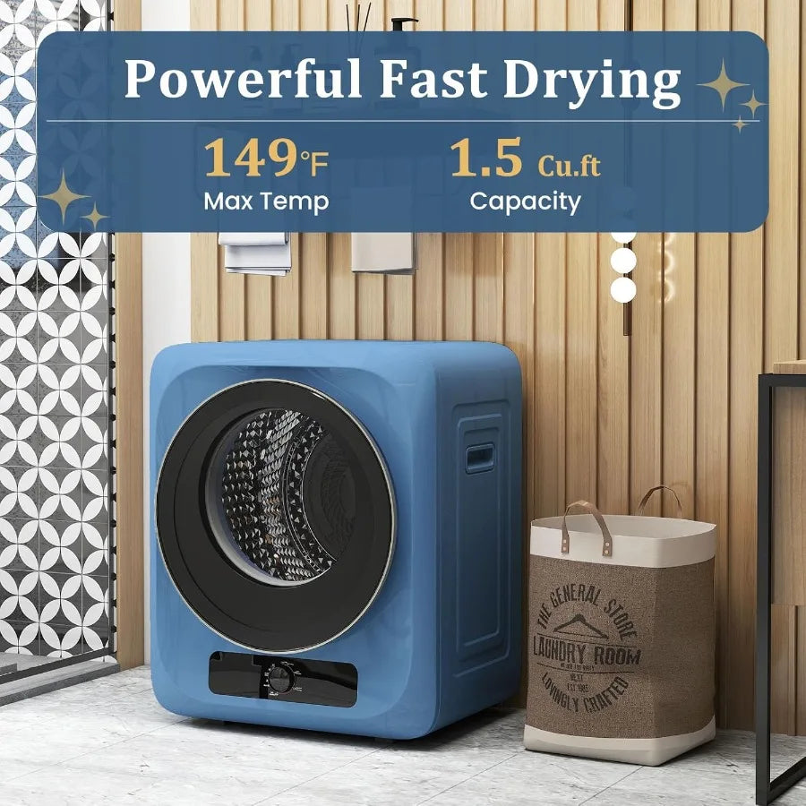 1.5 Cu.Ft Compact Portable Electric Clothes Dryer with Stainless Steel Drum and Simple Control Knob for Efficient Tumble Drying