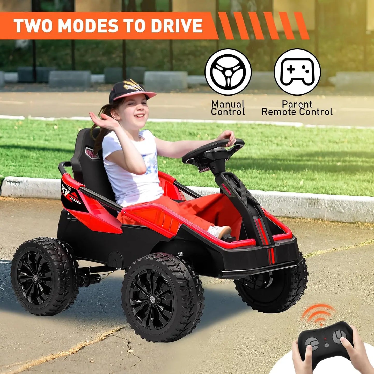24V Ride On Toy, 4x200W Electric Go Kart, Battery-Powered Fun, Dual Driving Modes, Shock Absorbers, Durable Tires, MP3 Music
