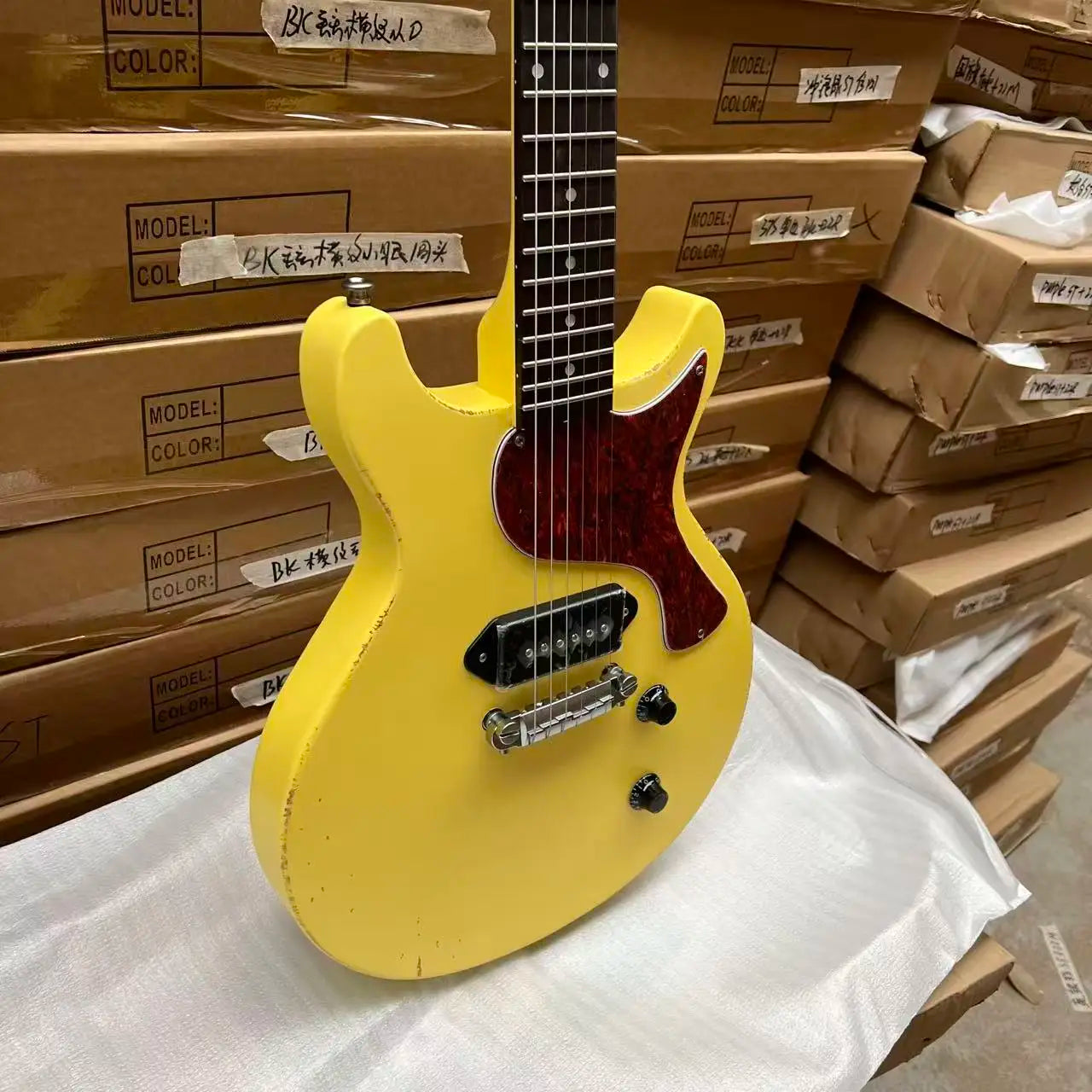 Free Shipping New Arrival Yellow Electric Guitar with P90 Pickups 22 Frets Fixed Bridge Ideal for Beginners Pro Musicians