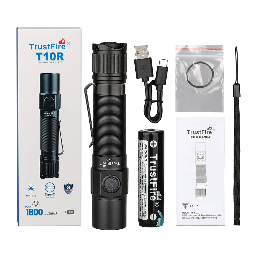 Trustfire T10R Tactical Led Flashlight 1800 Lumen Powerful Type C USB Rechargeable 18650 Torch Lamps High Power Lamp Dual Switch