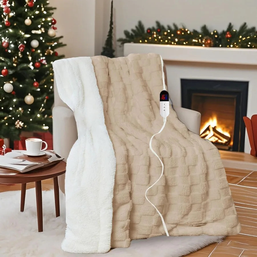 Heated Blanket 84" x 90" with 6 Heating Levels 10 Hours Time Setings and Auto-Shut Off Soft Checked Flannel Fast-Heating Electr