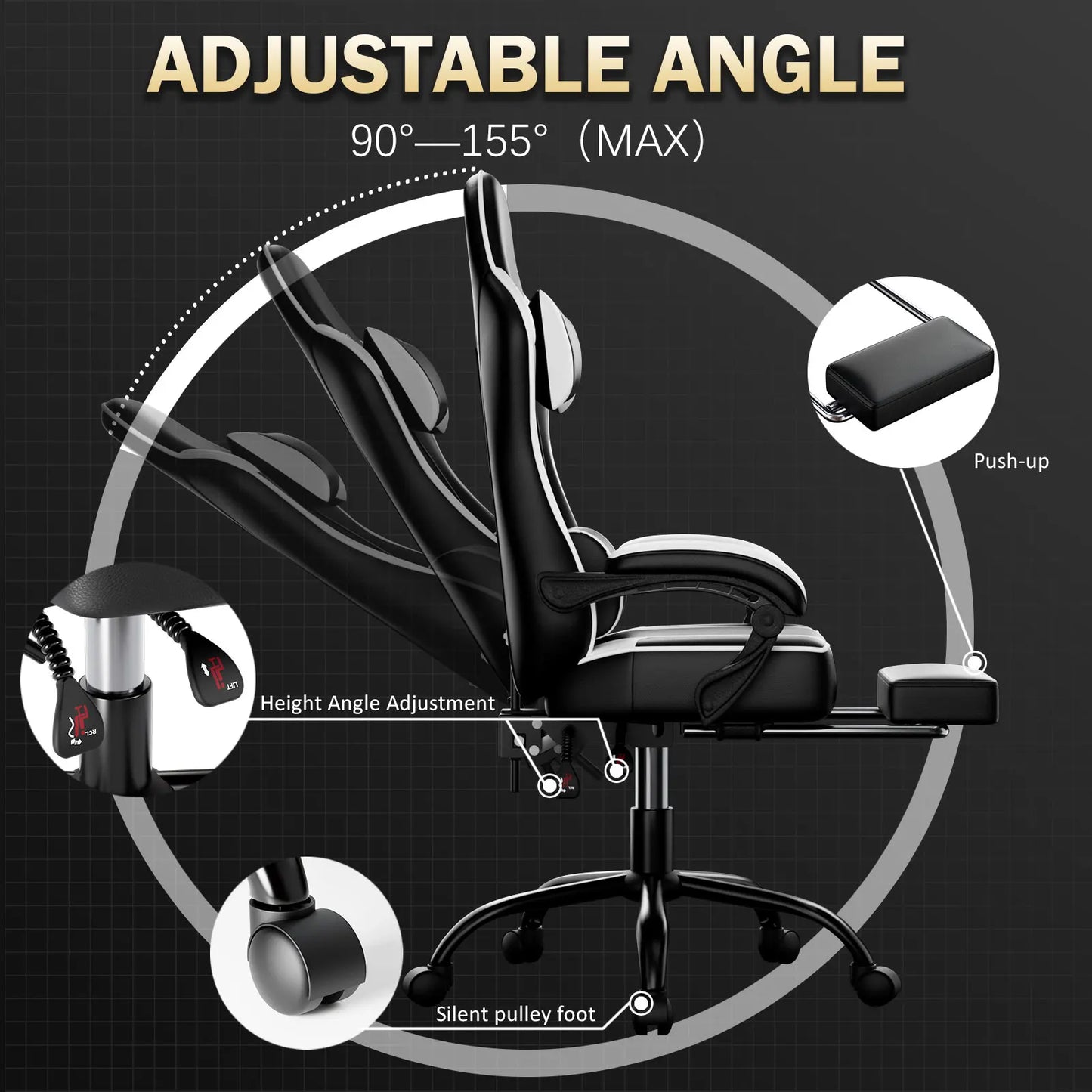 Ergonomic Gaming Chair Recliner, PU Leather Racing Game Chairs for Adults, Executive Office Chair Gamer Chair with Massager