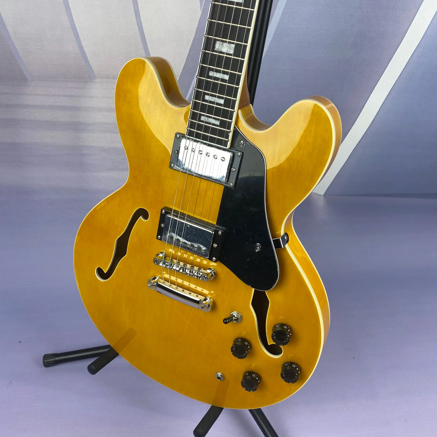 Shipped from the USA Semi-Hollow Body Yellow Electric Guitar Fixed Bridge