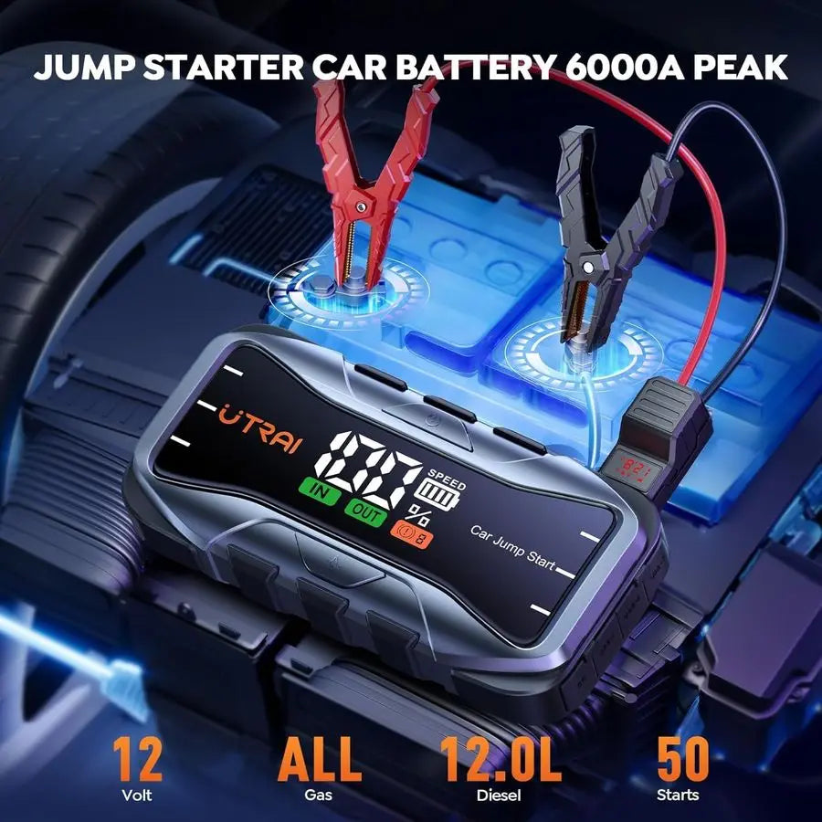 8000A Portable Jump Starter for Car, 12V Battery Jumper 27000mAh Jump Box for All Gas and 12L Diesel Engines, 65W Fast Charging