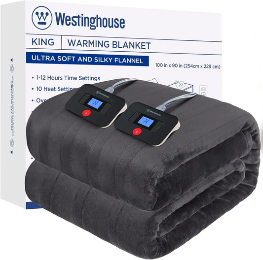 King Size Heated Blanket, 100" x 90", 10 Heat Levels, Auto-Off Timer, Machine Washable, ETL & FCC Certified