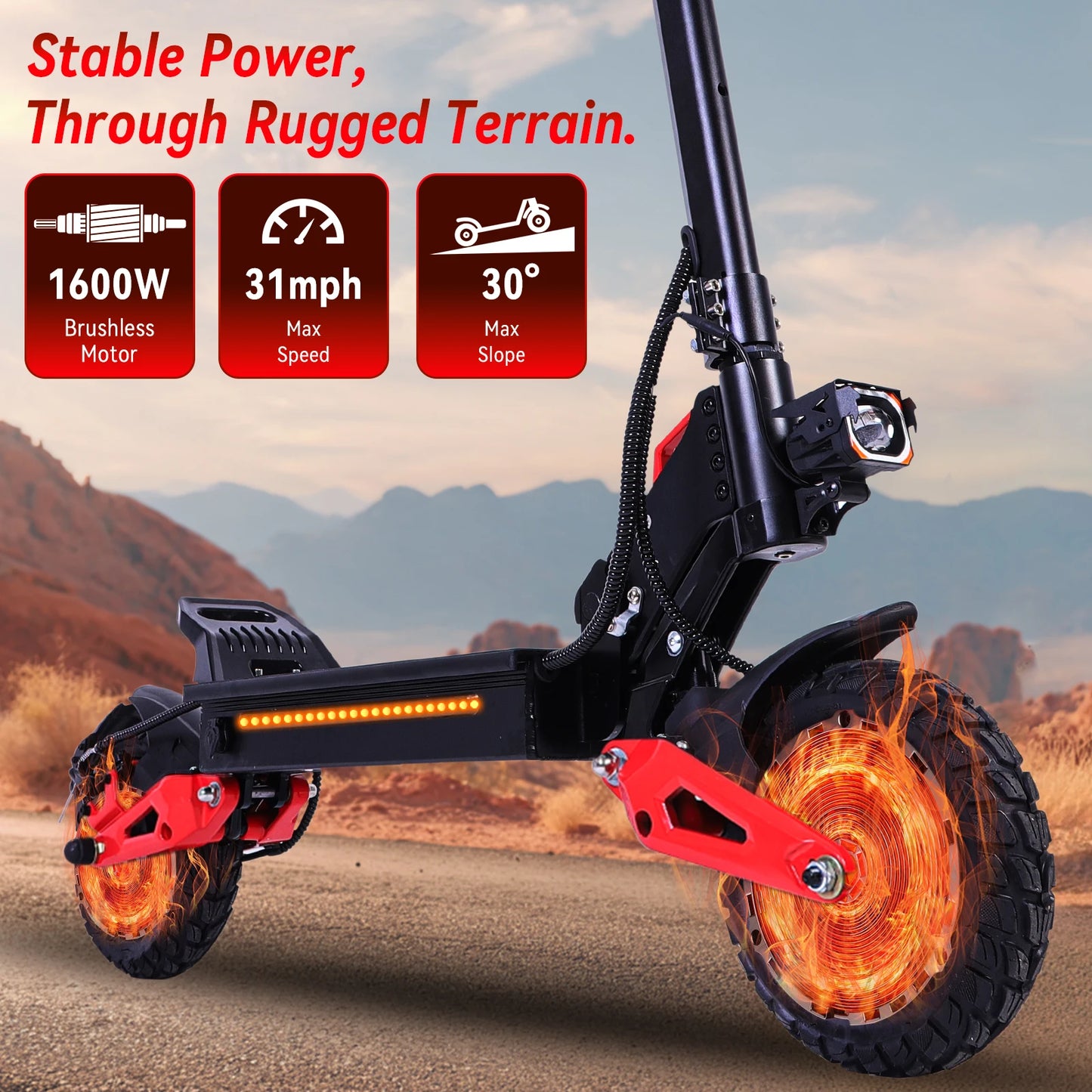 J15 Adult Electric Scooter 1600W Motor, 11-Inch Off-Road Tyres, 48V18AH Battery, Max Speed 31mph, Range 27-30 Miles, US Stock