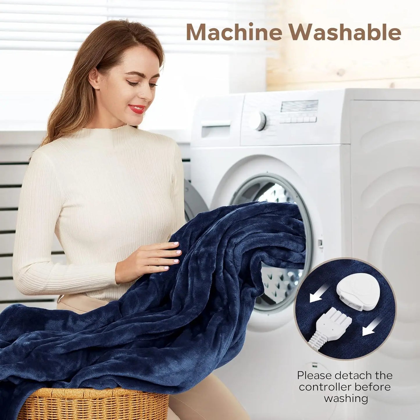 Queen Electric Heated Blanket 84x90 Inches, 6 Heat Levels & Auto Timer, Fast Heating Ultra Soft Flannel, Machine Washable Blue