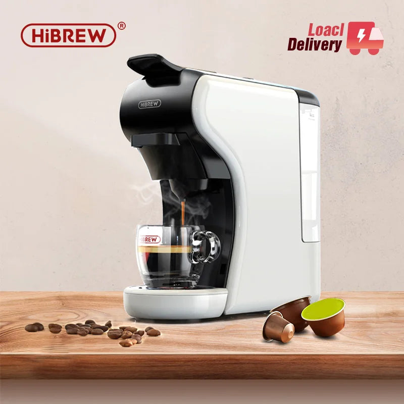 HiBREW 4 in 1 Multiple Capsule Coffee Maker Full Automatic With Hot & Cold Milk Foaming Machine Frother & Plastic Tray Set