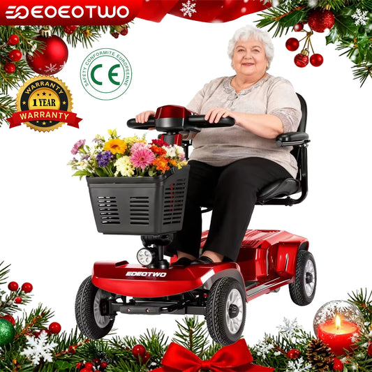 EOEOTWO 4 Wheel Mobility Scooter - Electric Powered Wheelchair Device - Compact Heavy Duty Mobile for Travel, Adults, Elderly