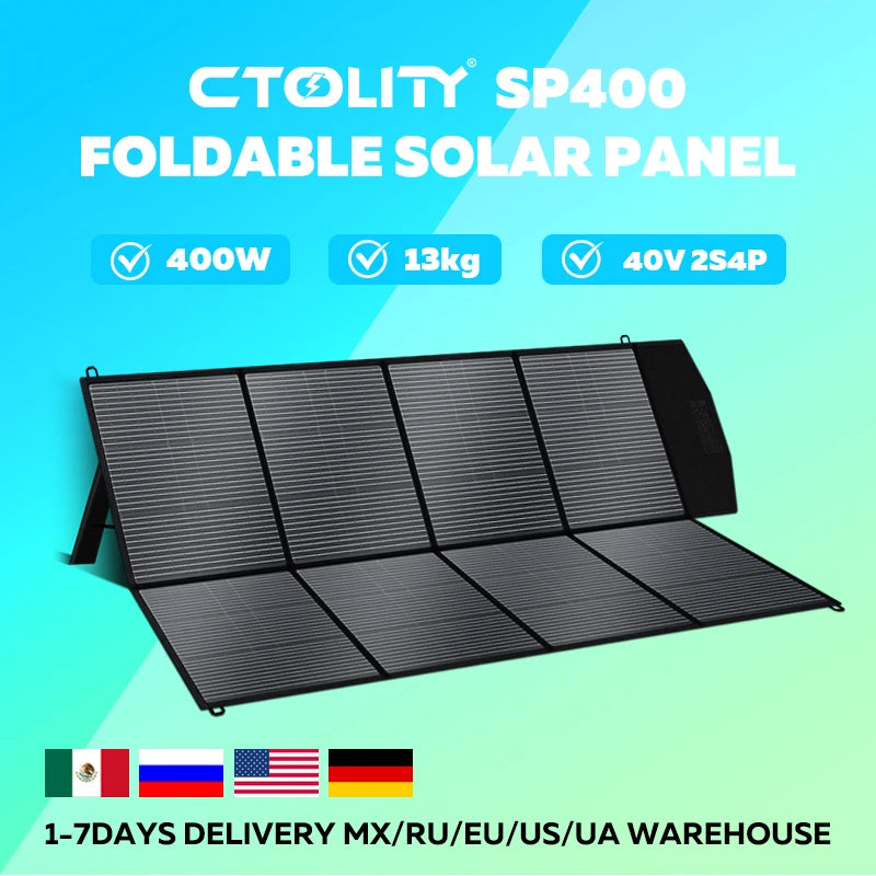 CTOLITY SP400 Portable Solar Panel 400W 41V Flexible Solar Charger Generator IP65 Caming RV Power Stations Camping Off Gird