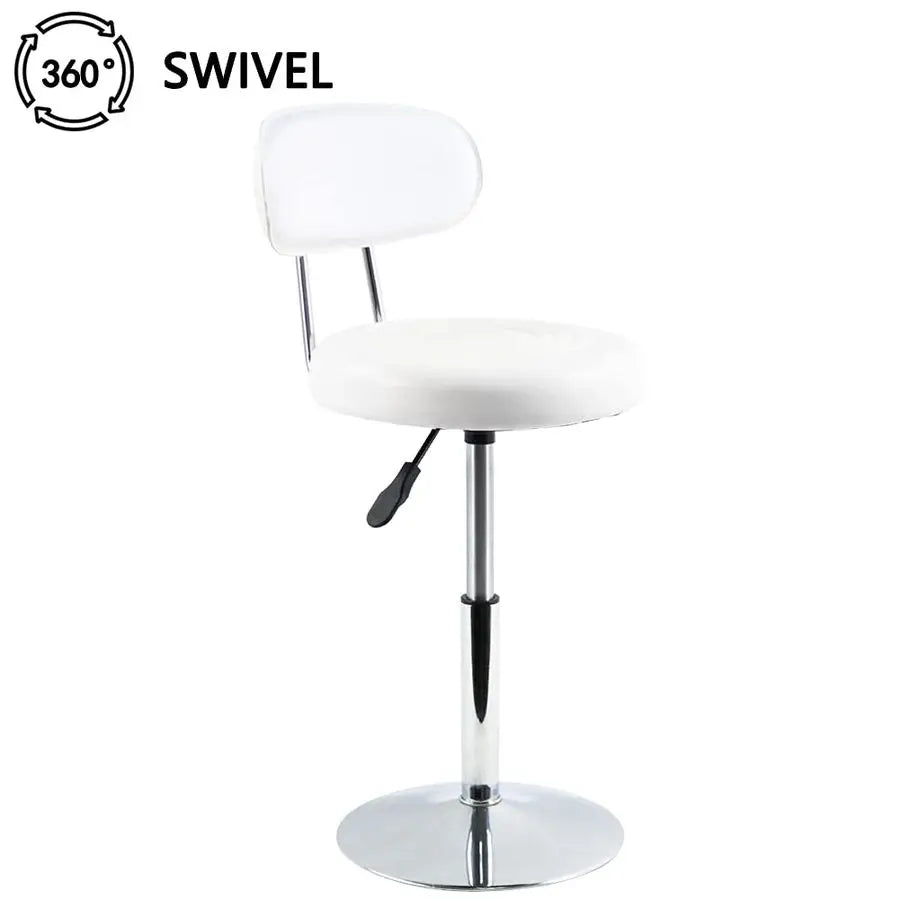 White PU Leather Swivel Salon Chair Mini Barber Shop Stool with Backrest for Manicure, Tattoo, and Office Use