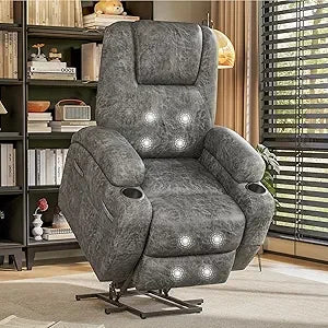 Massage Electric Power Lift Recliner Chair for Seniors with Corduroy Fabric, Cup Holders and Side Pockets