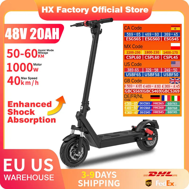 HX X9B electric scooter 1000W 20AH 40KM/H Electric kick scooters e scooter adults electric skateboards Folding escooter Escooter