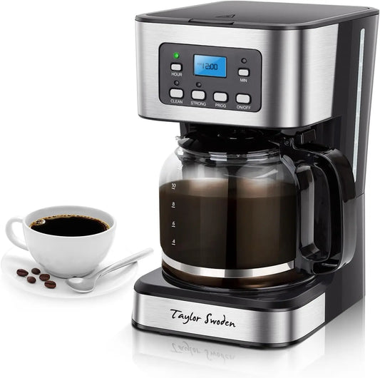 12-Cup Programmable Coffee Maker, Glass Carafe, Pause & Serve, Auto Shut Off, Black & Stainless Steel