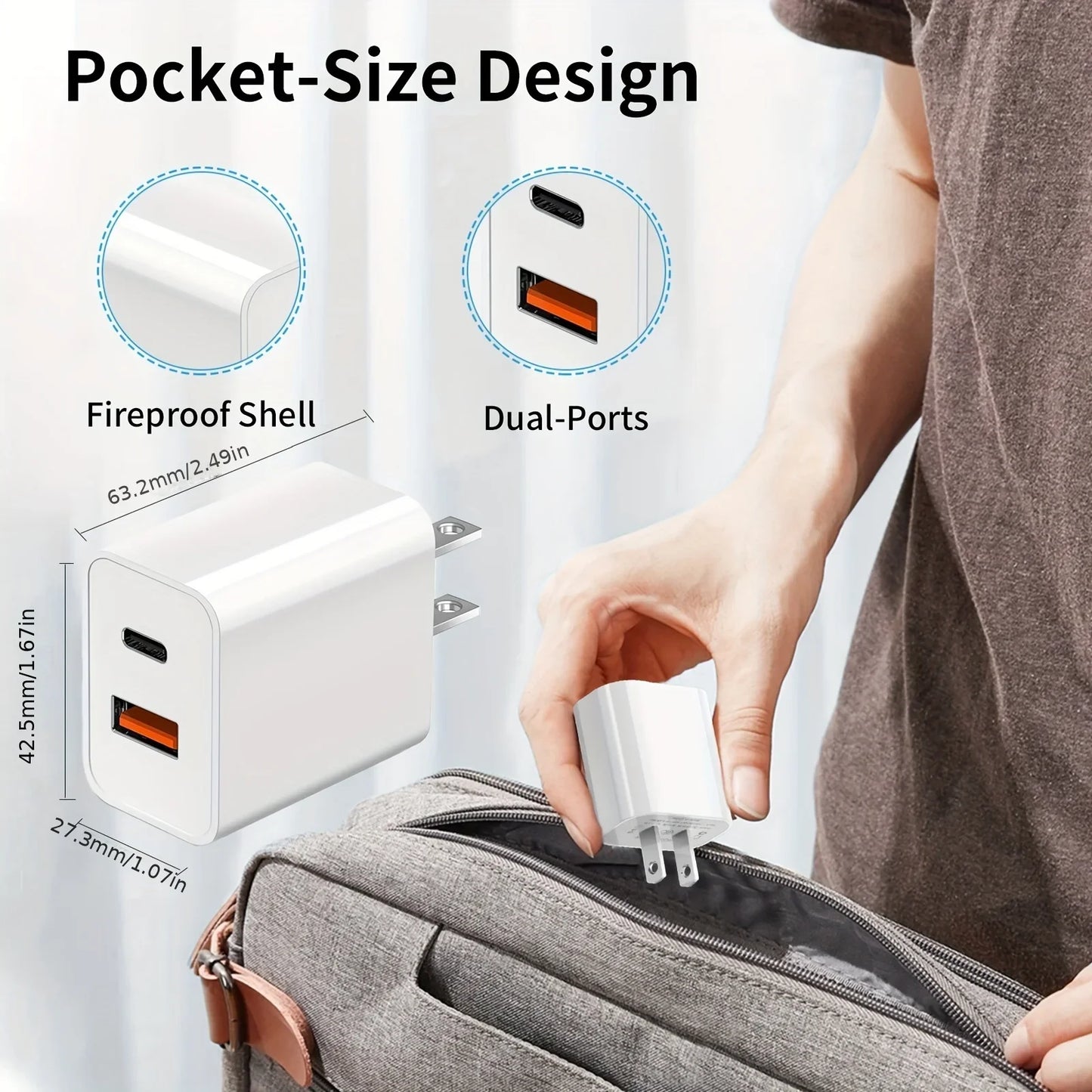 20W USB C fast Charger Block Dual Port Power Adapter with 6FT Cable Type C Fast Charging for iPhone 16 15 Series iPad Samsung